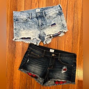 Bundle of 2 Pairs of Sneak Peek Frayed Denim Shorts with Flannel Pocket Detail